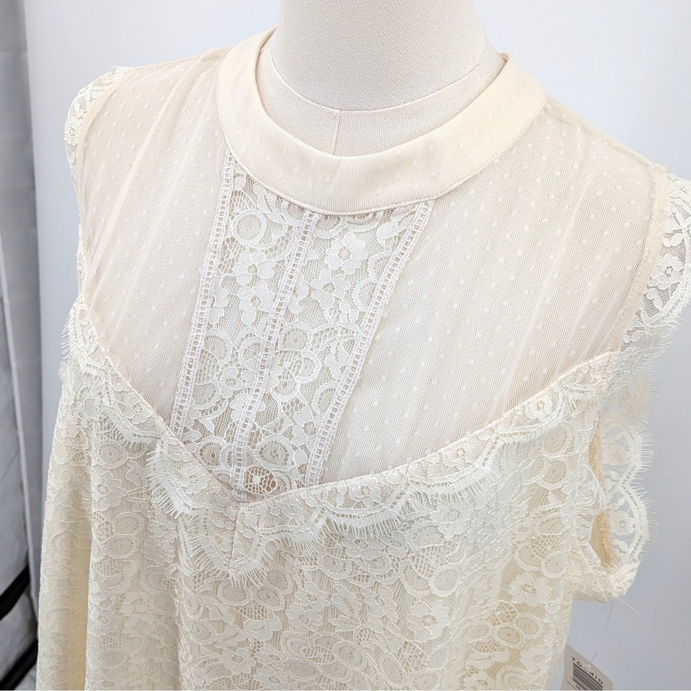 Torrid Lace Blouse Ivory Romantic Boho Mesh Trim Top NWT 1X - Picture 6 of 10